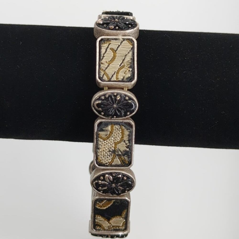 Vintage Silver Tone Geometric Stretchy Panel Bracelet Academia boho gothic